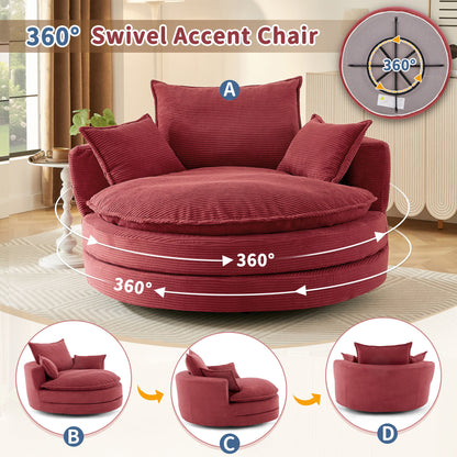 360° Swivel Accent Barrel Chair With Dual Layer Cushion And 3 Removable Pillows