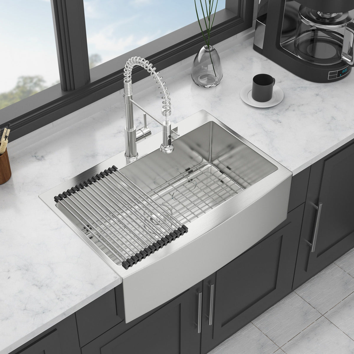 Farmhouse Style Topmount Apron Front Kitchen Sink With Easy Maintenance In Stainless Steel - Brushed Nickel