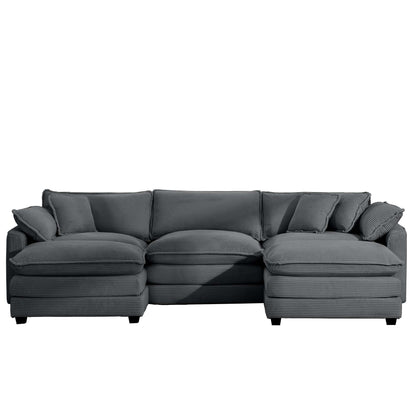 Modular Oversized Cushion Sofa With Ottoman, Low Back, Deep Seating Sofa Set