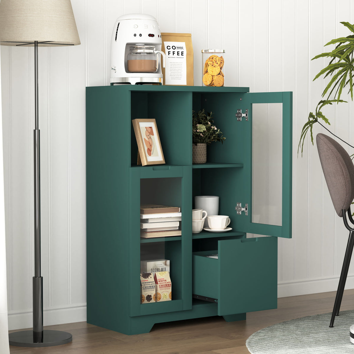Modern Cabinet With Glass Doors And Drawer