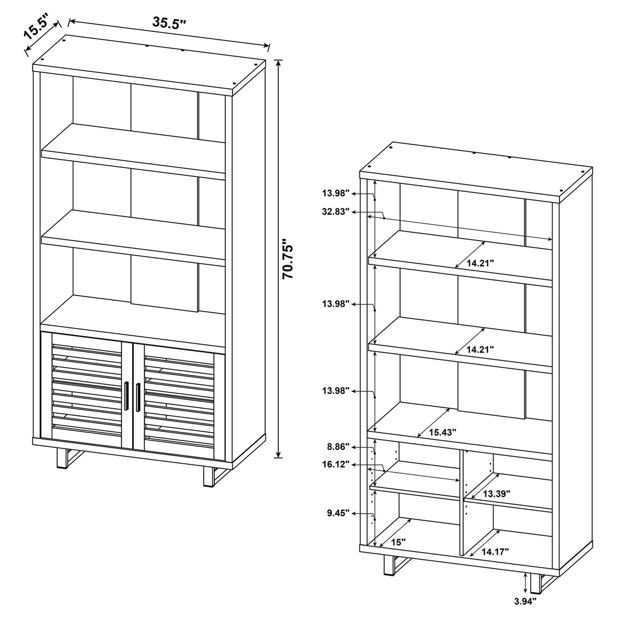 Rodger - 3 Shelf Cabinet Bookcase - Walnut