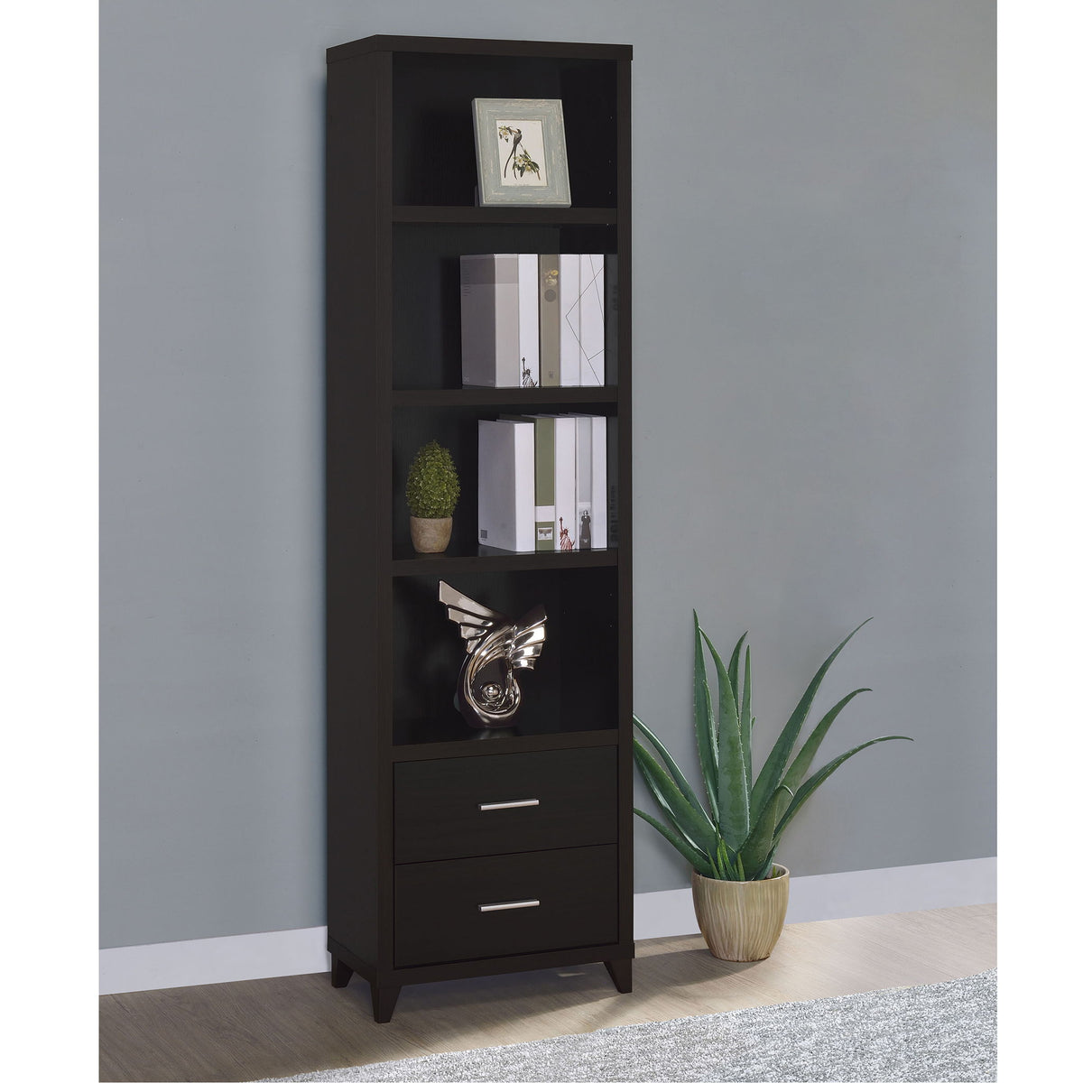 Media Tower With And Drawer With Adjustable Shelves Handles - Brown