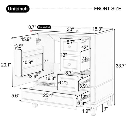 Freestanding Bathroom Vanity With Sink, Soft Close Door, 3 Drawers
