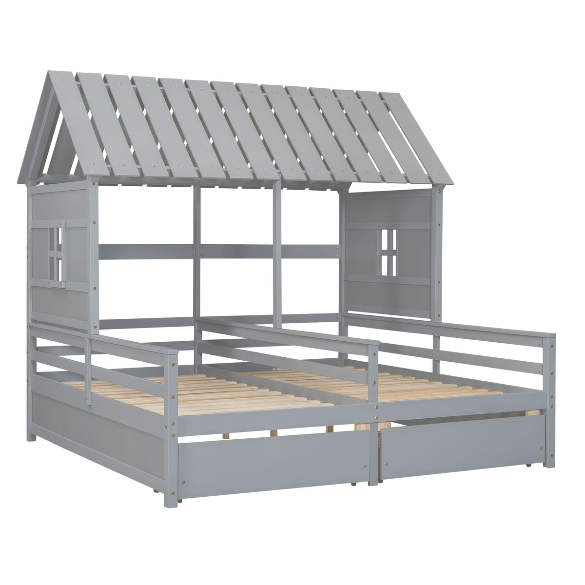 House Platform Beds With 2 Drawers, Side By Side Design