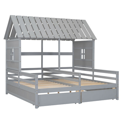 House Platform Beds With 2 Drawers, Side By Side Design