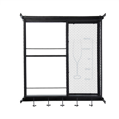 Floating Wine Bar Shelf With Glass Holder And Display Shelves - Black