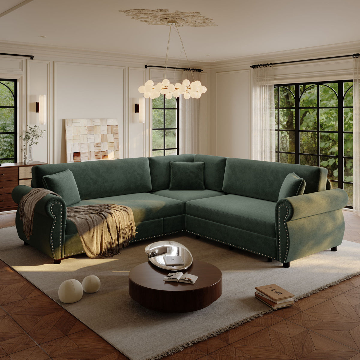 L-Shaped Sofa Couch With Pull-Out Bed
