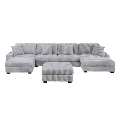 Contemporary Style Modular Sectional Sofa Set With USB, Cup Holder