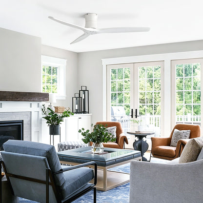 52" Ceiling Fan, No Light Flush Mount Low Profile 3 Blades With Remote Control