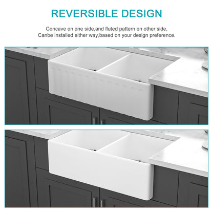 Sink 33" Double Bowl Kitchen Sink With Deep Bowls And Grids - White