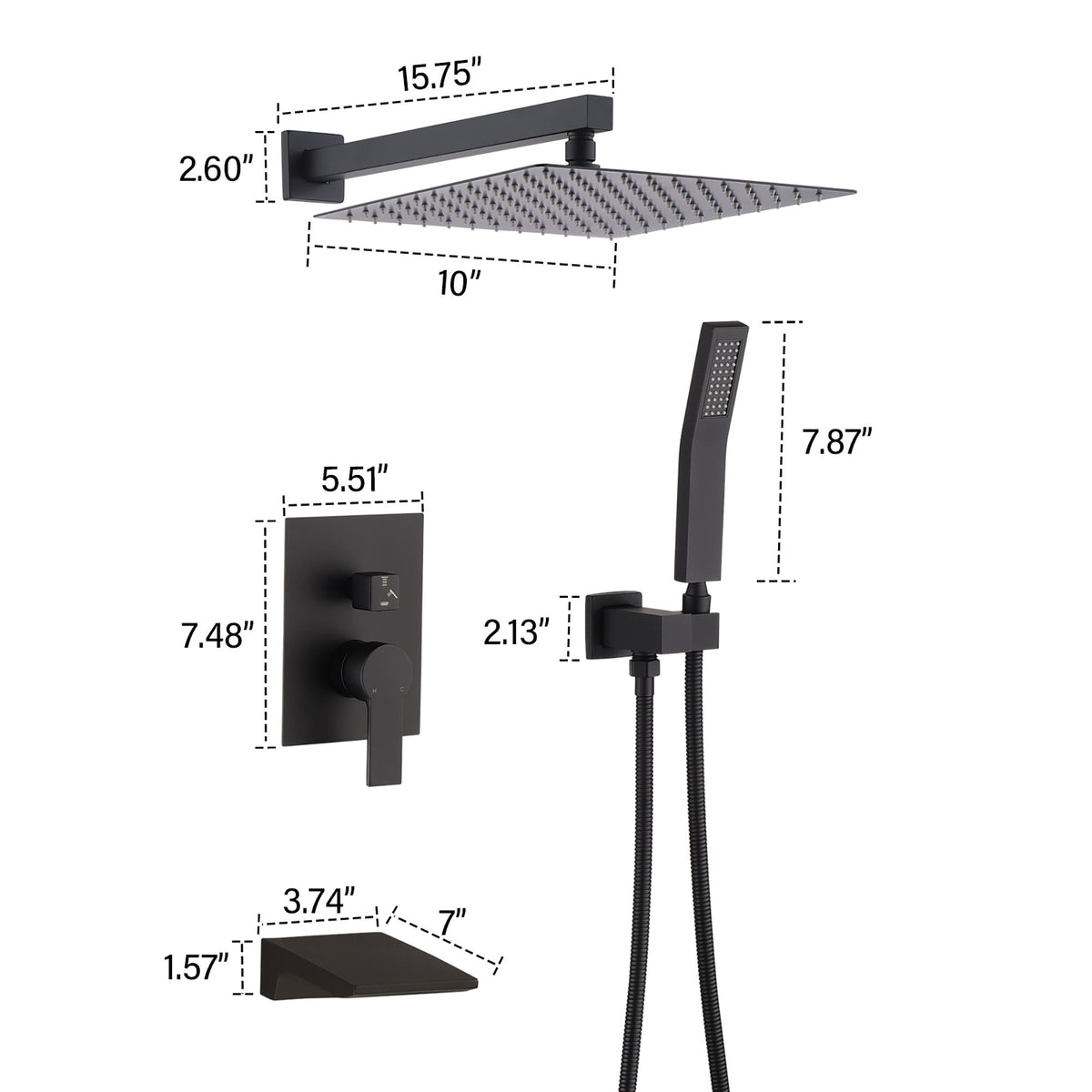 Modern 10" Wall Mounted Rainfall Shower Head System