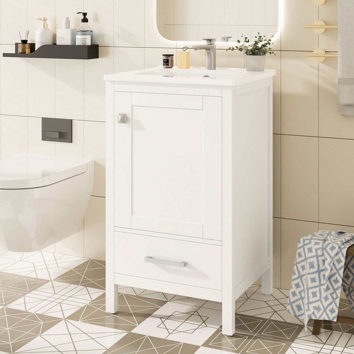Bathroom Vanity With Ceramic Sink, Soft Close Drawers, Door Organizer, Divider Drawer, Adjustable Foot Pads