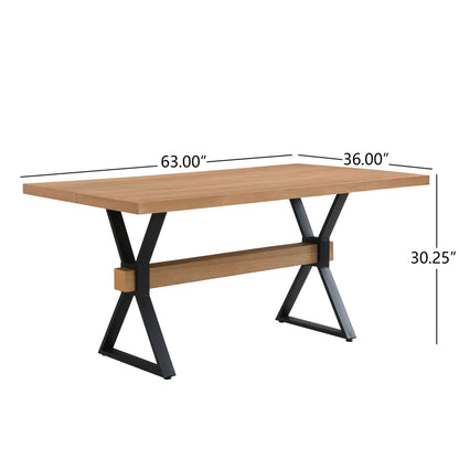 Farmhouse Style X Shaped Legs Dining Table With Metal - Natural