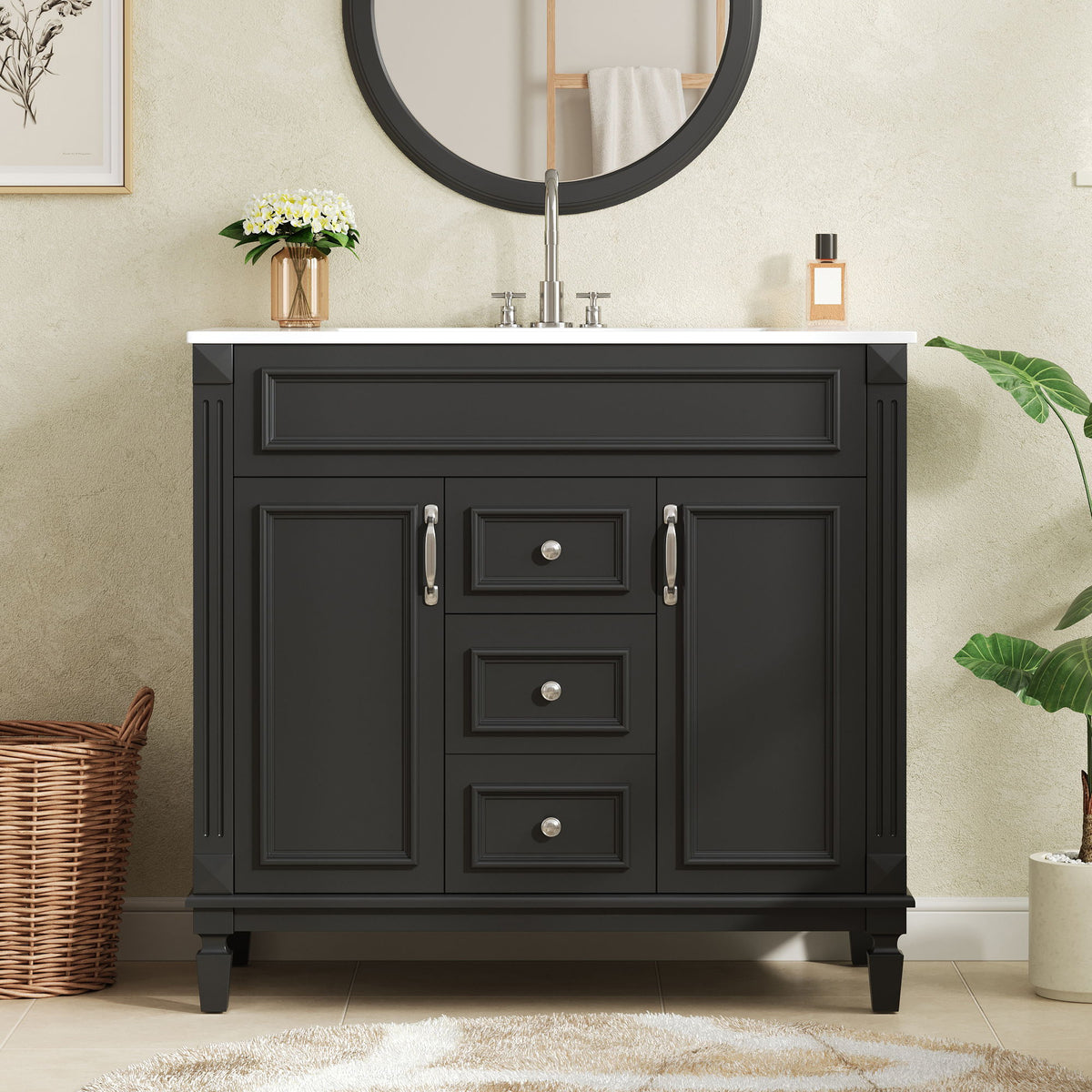 Bathroom Vanity With Top Sink, Cabinet With 2 Soft Closing Doors And Drawers
