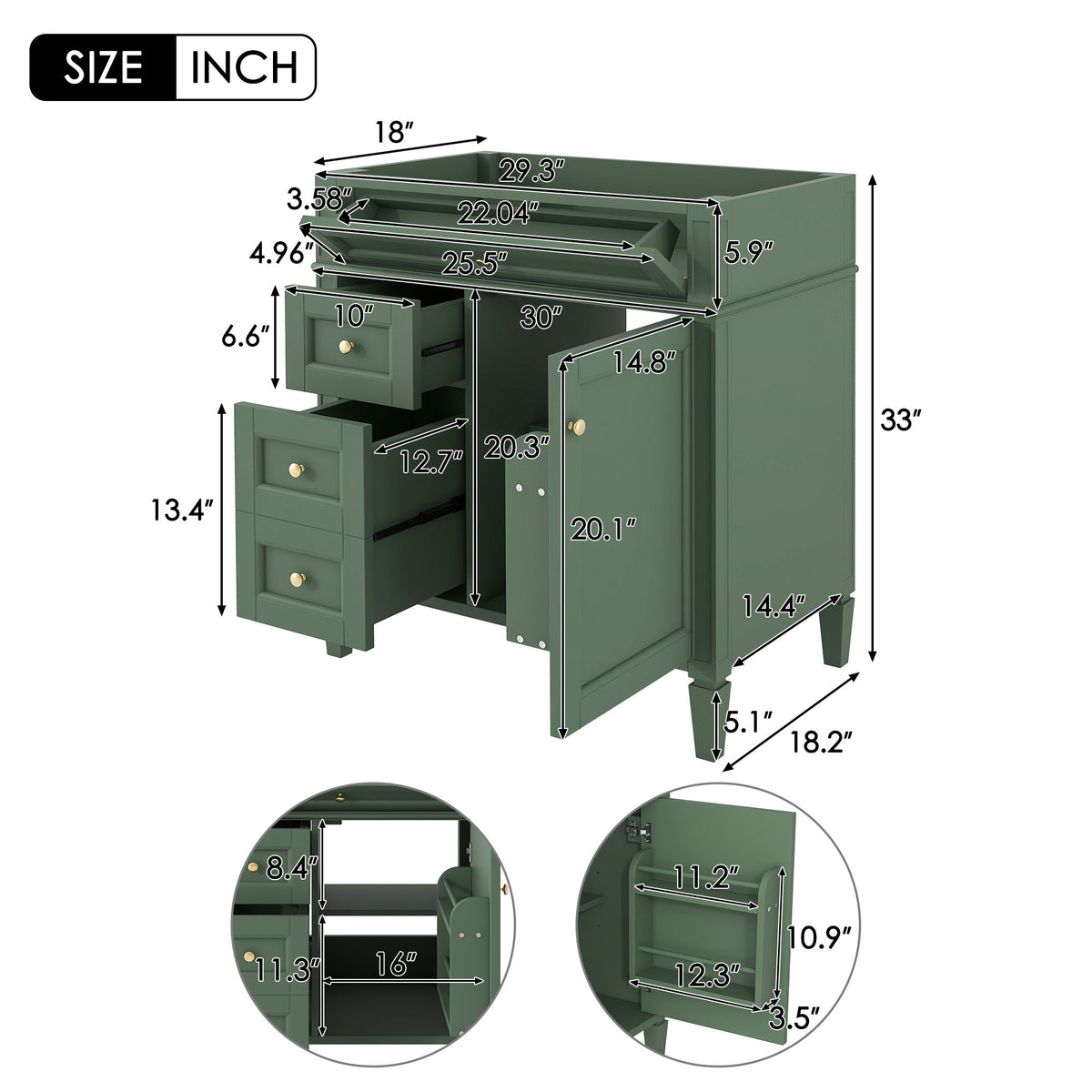 Bathroom Vanity With 2 Drawers And Tip-Out Drawer, Storage Cabinet