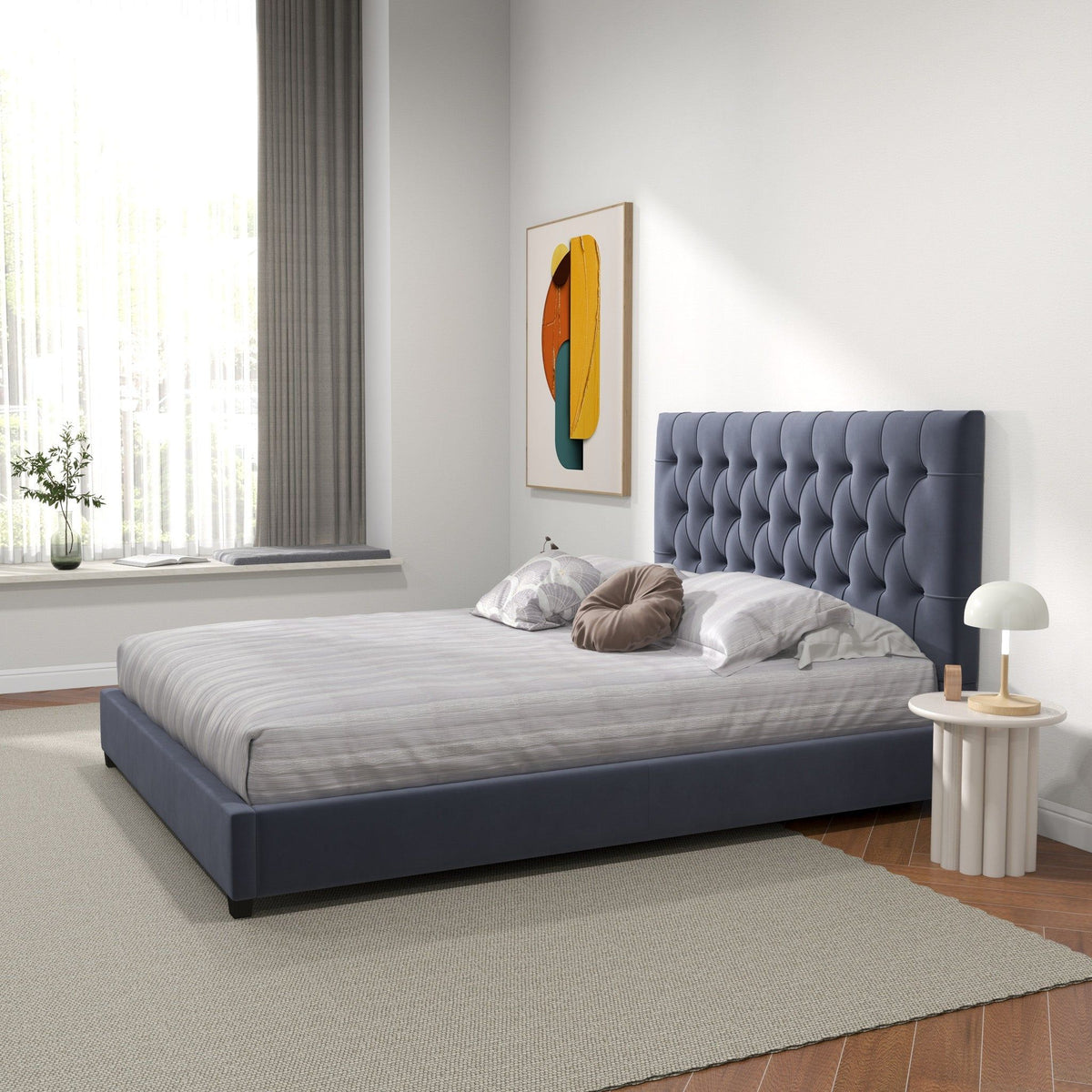 Donald - Mid-Century Modern Upholstered Platform Bed