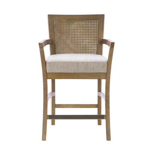 Cane Back Counter Stool With Upholstered Seat - Cream / Reclaimed Natural