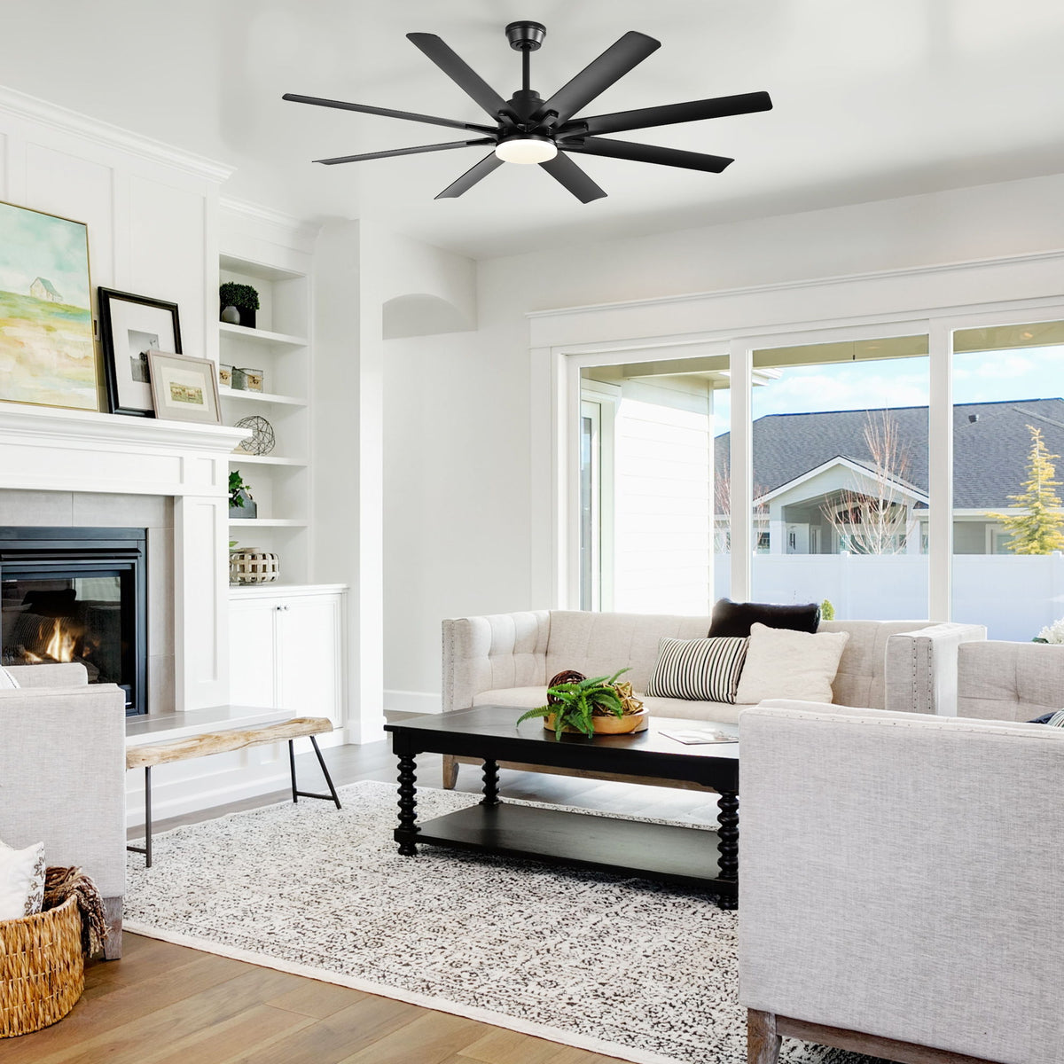 Ceiling Fan With Light 8 Blades, 18W LED 3 Color Dimmable Light, For Living Room & Bedroom - Matte Black