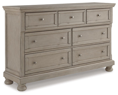 Lettner - 4 Pc. - Dresser, Mirror, Chest, King Panel Storage Bed - Light Gray
