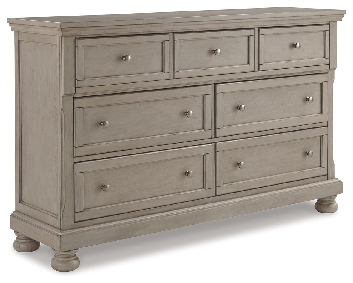 Lettner - 3 Pc. - Dresser, Mirror, Queen Panel Storage Bed - Light Gray