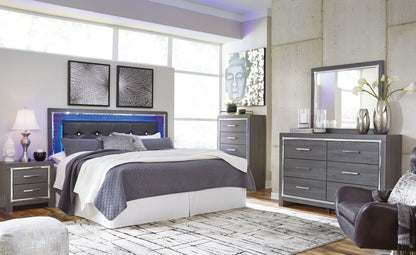 Lodanna - 4 Pc. - Dresser, Mirror, King Upholstered Panel Headboard with Bolt on Bed Frame, Nightstand - Gray