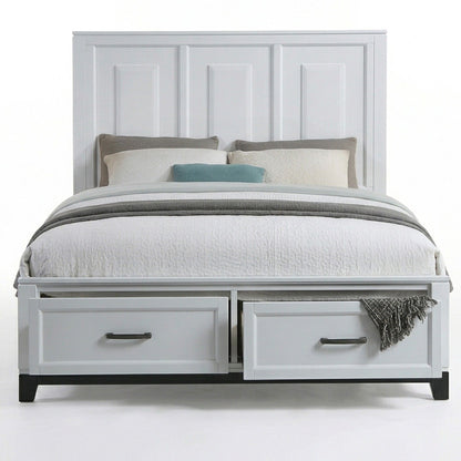 3 Piece Bedroom Furniture Panel Headboard White Queen Size Bed W Underbed Drawers Nightstands Chest Gray