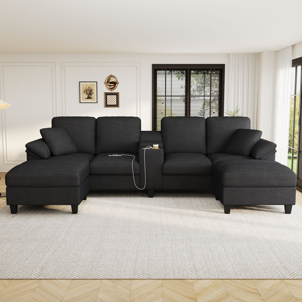Modern U-Shaped Sectional Sofa With Storage Ottomans
