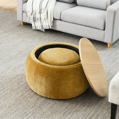 Round Storage Ottoman, 2 In 1 Function, End Table And Ottoman