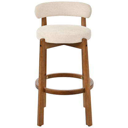 Bar Stool With Curved Backrest, Rounded Edges, And Footrest (Set of 2) - Beige / Walnut