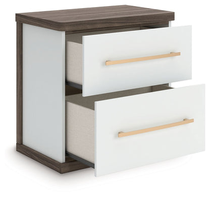 Kendanport - Two Drawer Night Stand - Brown / White