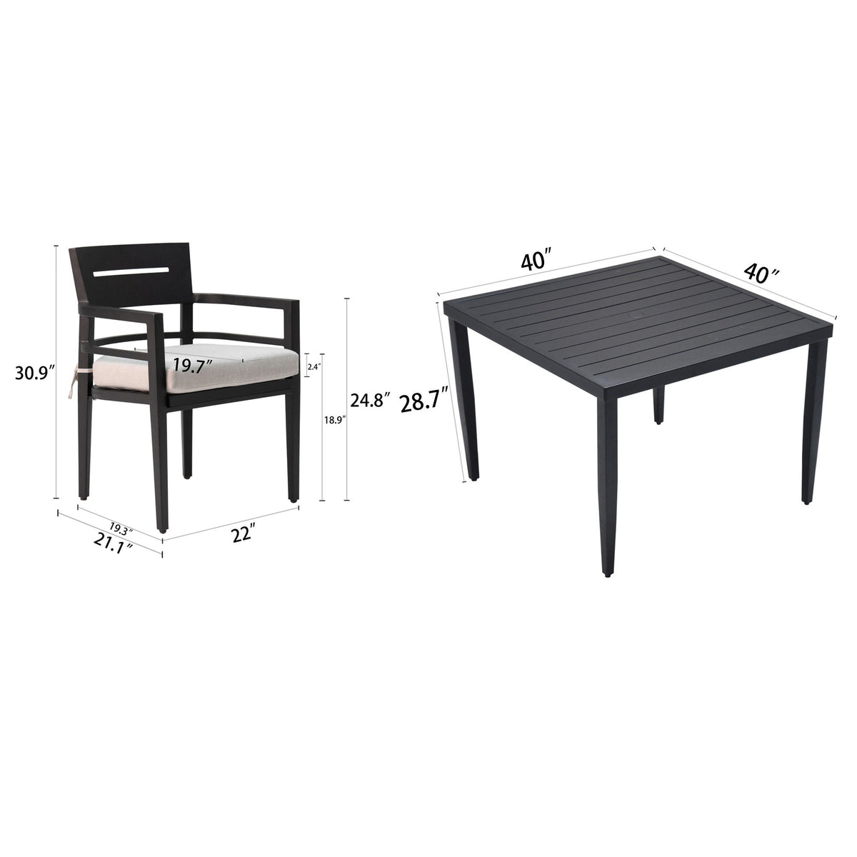 Outdoor Modern Dining Set, Chairs Sunbrella Cushioned And Dining Table With Umbrella Hole