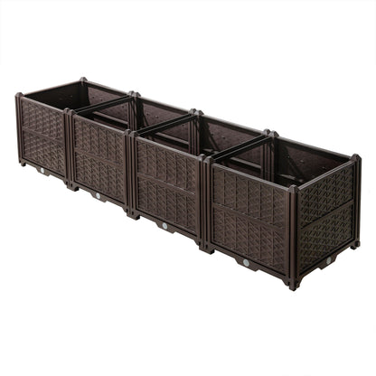 Indoor / Outdoor Rectangular Plastic Planting Box Kit For Vegetables, Herbs, Flowers & Succulents, Coffee, Polypropylene, 62.80" - Coffee