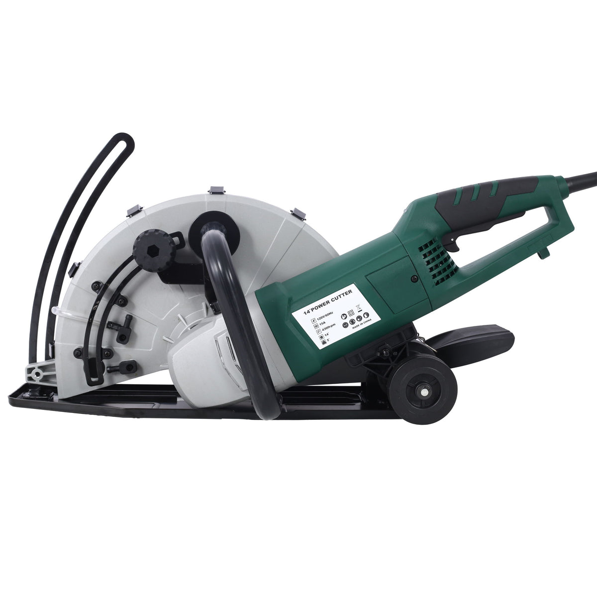 Portable Electric Corded Circular Concrete Saw 14" Wet / Dry Cutter 2600W Green Steel With Water Line & Guide Roller - Green