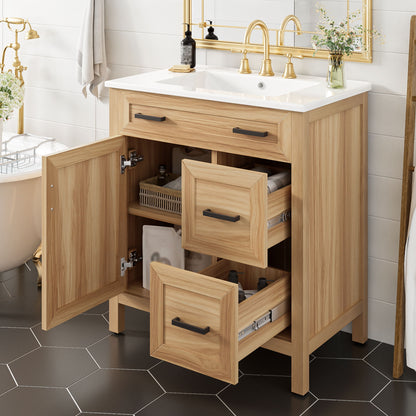 Bathroom Vanity With Sink, 2 Soft Close Drawers, 1 Soft Close Door, Adjustable Shelf