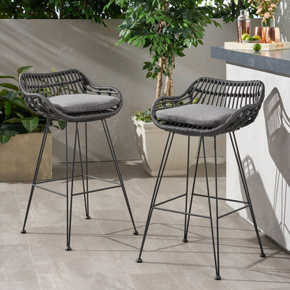 Outdoor Rattan Bar Chair With Metal Legs
