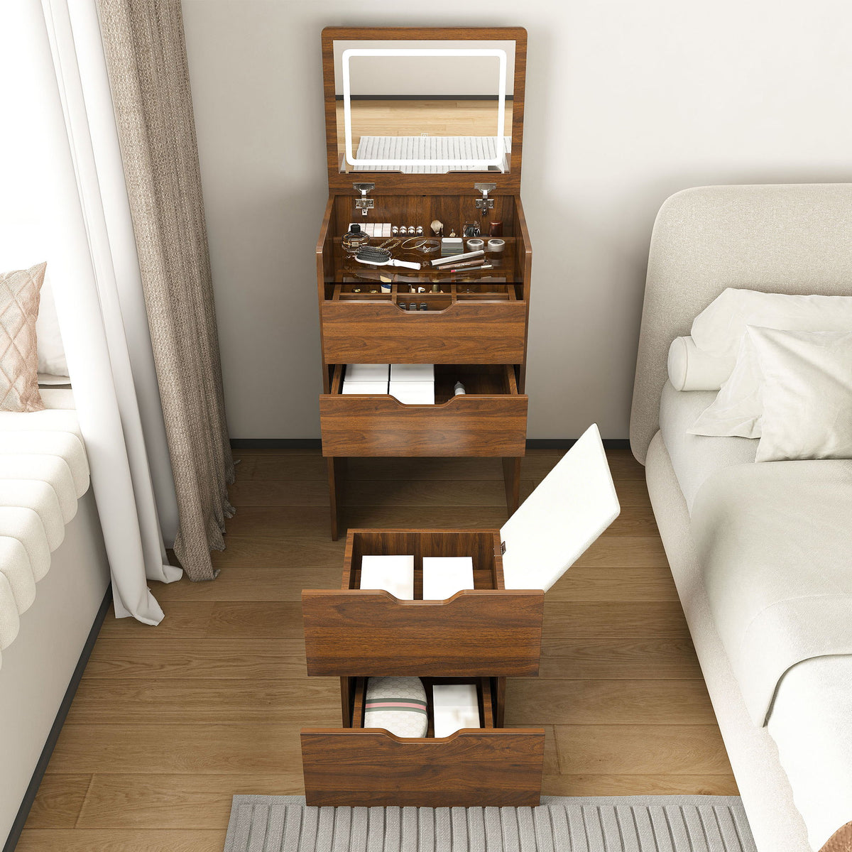 Vanity Desk With Lighted Mirror & Stool