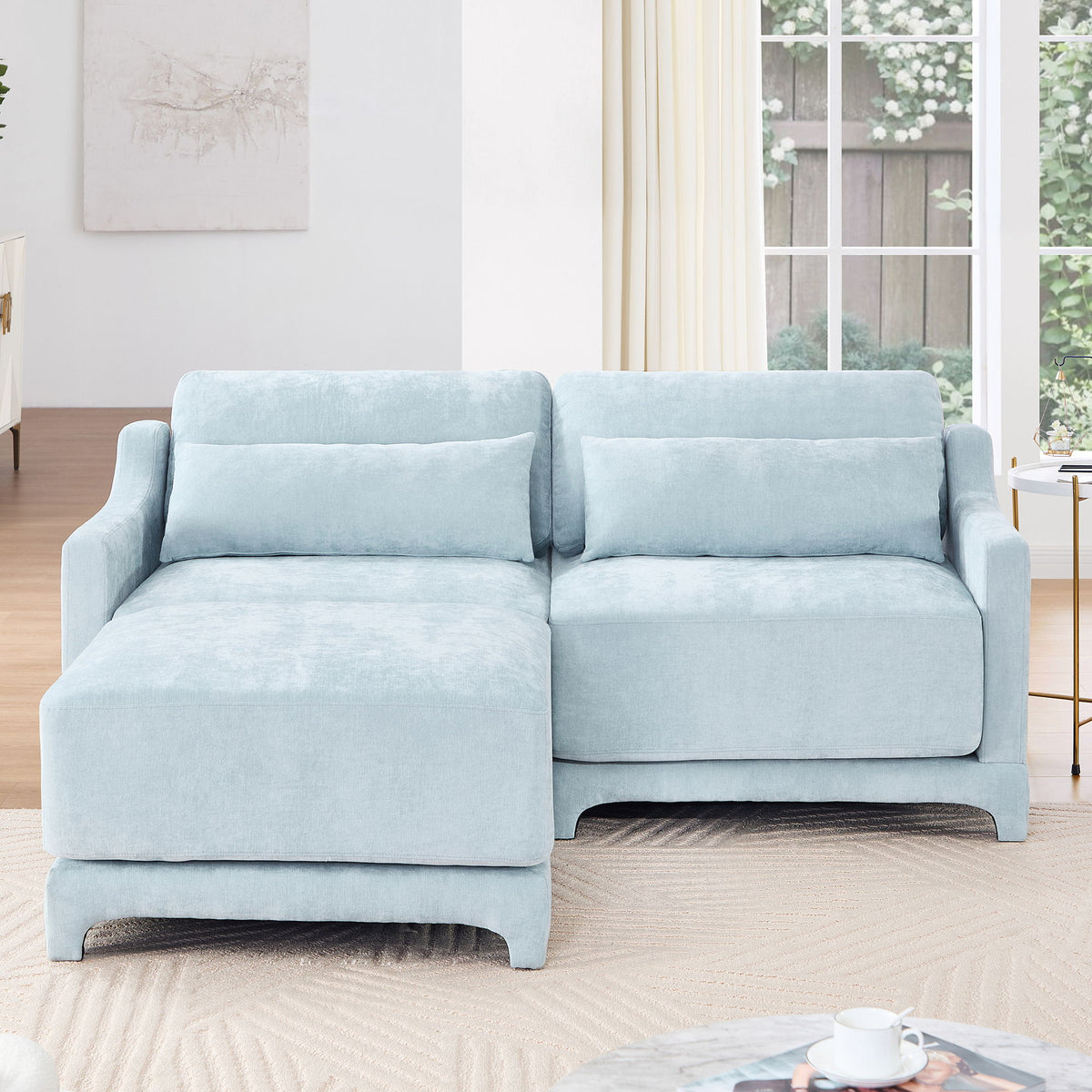 Stylish Sofa With Ottoman And Lumbar Pillows, Ergonomic Design