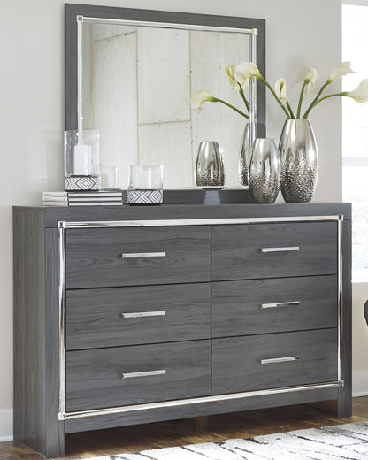 Lodanna - 4 Pc. - Dresser, Mirror, King Upholstered Panel Headboard with Bolt on Bed Frame, Nightstand - Gray