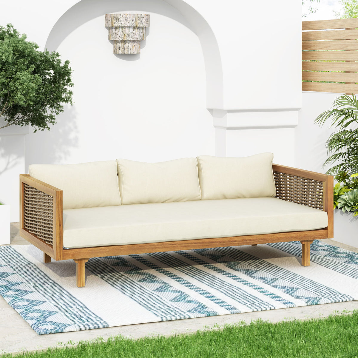 Claremont - 3 Seater Daybed Teak Acacia Wood Water Resistant Cushions