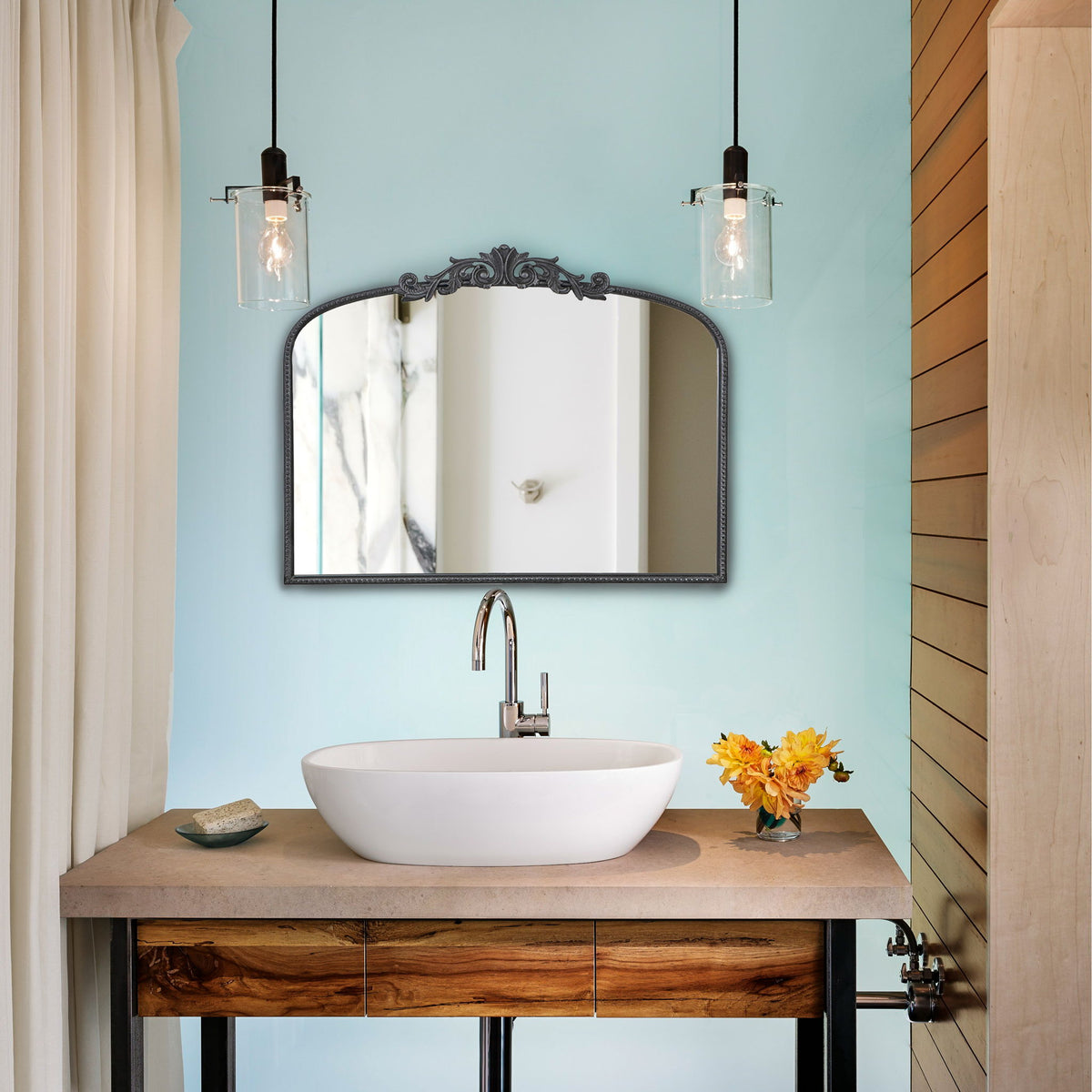 Arch Mirror, Baroque Inspired Wall Decor For Bathroom, Bedroom, Living Room