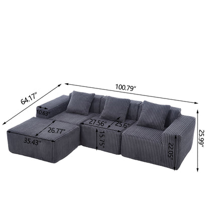 L - Shape Modern Minimalist Modular Sectional Sofa, Upholstered Cloud Couch With Deep Seats