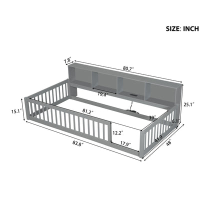 Floor Bed With Storage Cabinets And USB Ports