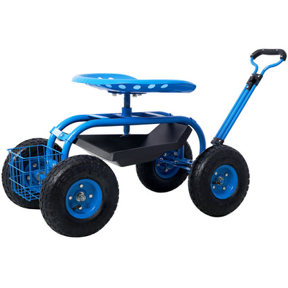 Rolling Garden Scooter Cart Seat With Wheels, 360 Swivel, Tool Tray