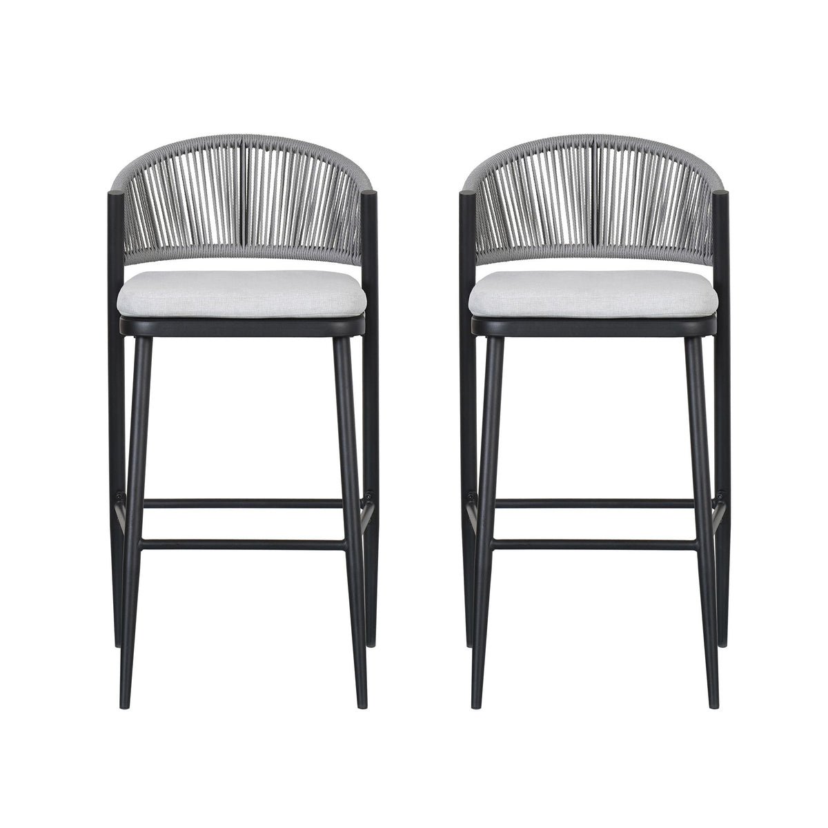 Outdoor Bar Height Metal Frame Counter Stools With Scallop Shaped Backrest & Water Resistant Cushions