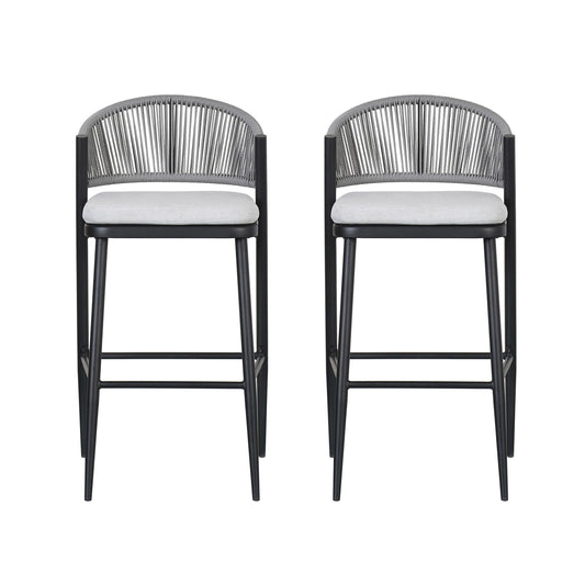 Outdoor Bar Height Metal Frame Counter Stools With Scallop Shaped Backrest & Water Resistant Cushions