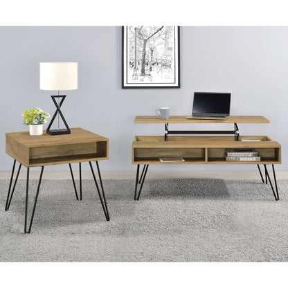 2 Piece Lift Top Coffee And End Table Set With Hairpin Legs - Golden Oak