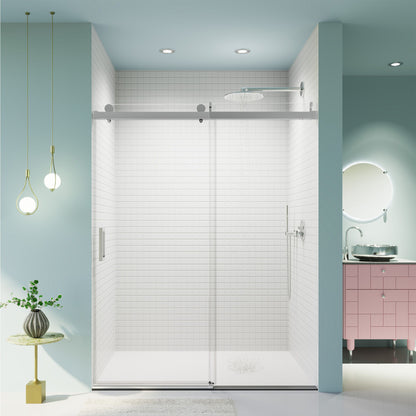 Frameless Single Sliding Soft Close Shower Doors, Reversible Installatio - Chrome
