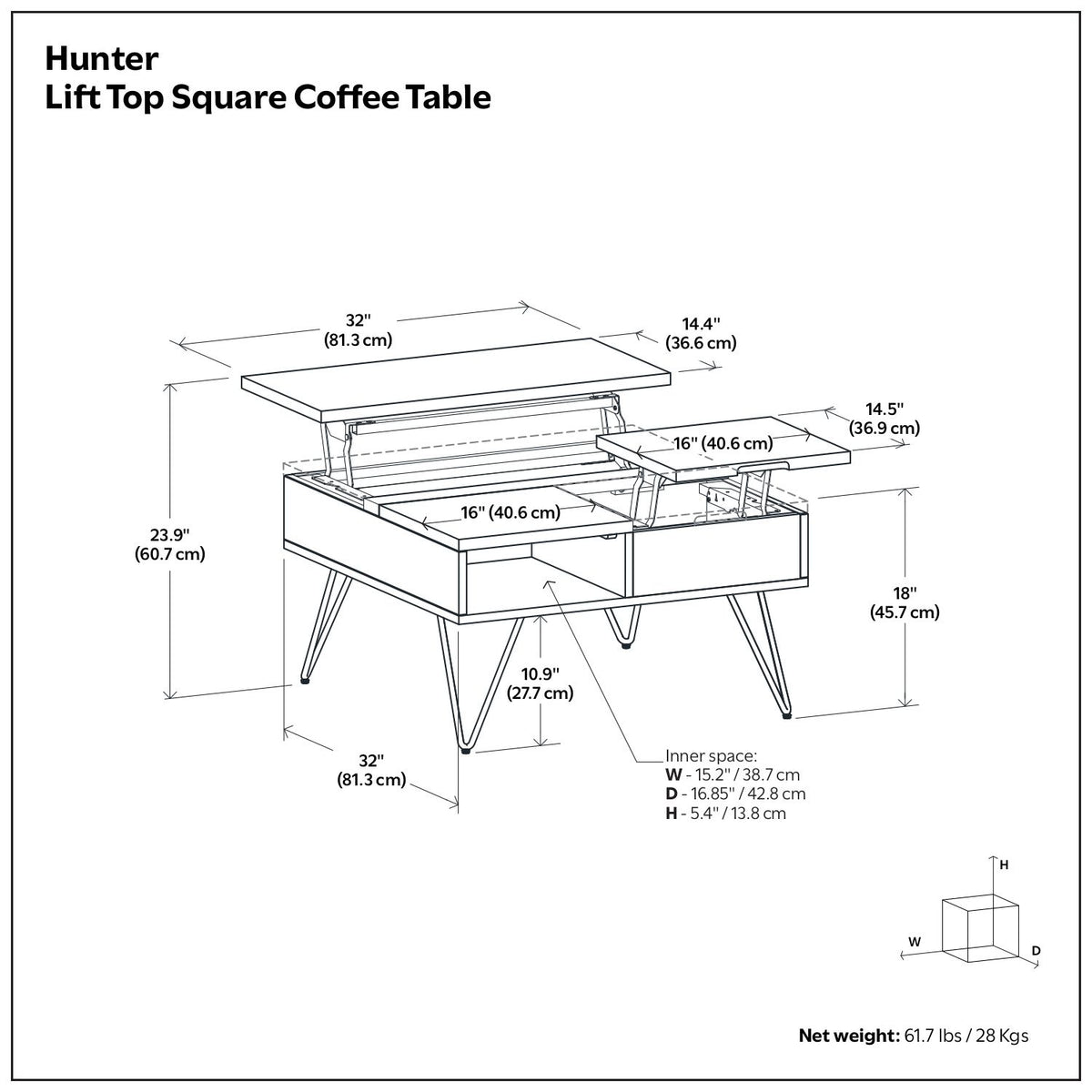 Hunter - Handcrafted Lift Top Coffee Table