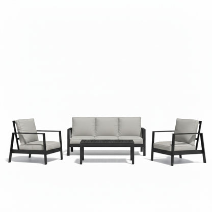 5 Seat Outdoor Patio Furniture Set, Thick Cushions & Coffee Table - Black / Gray