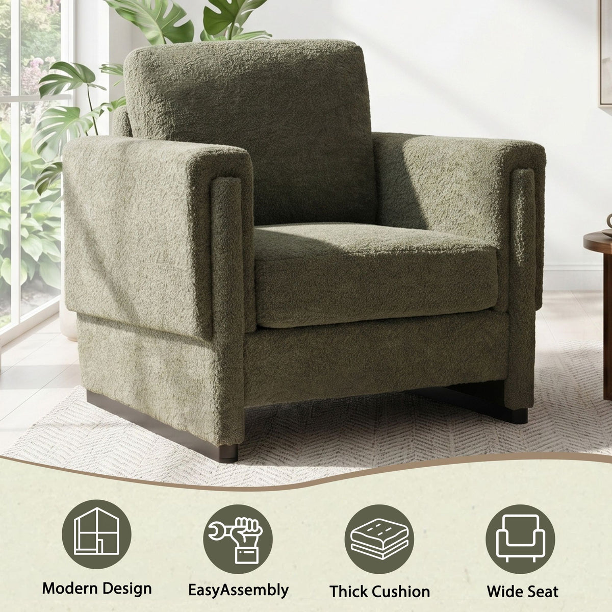 Upholstered Accent Armchair With Square Arm